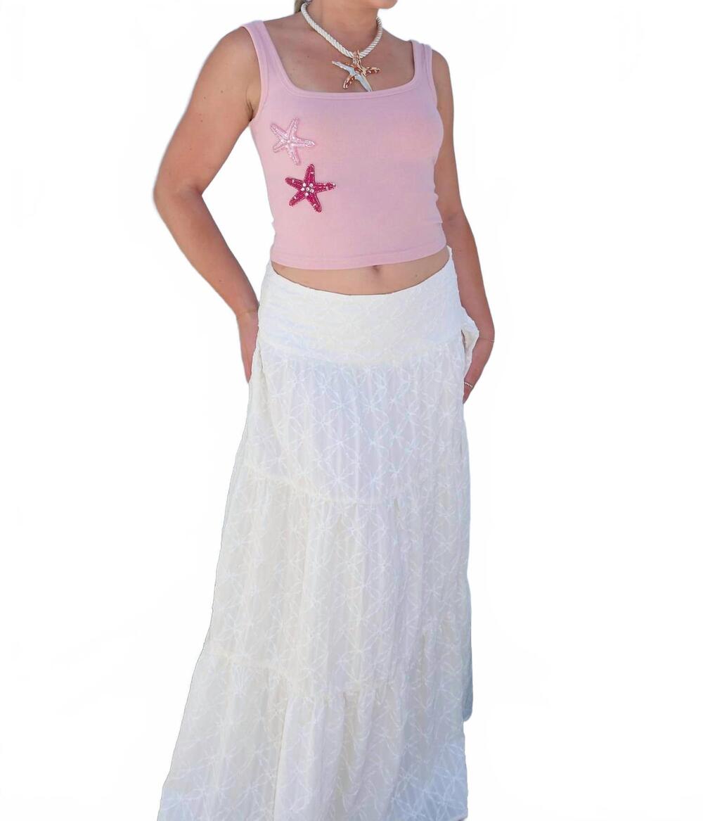 NEW PRETTY GARBAGE genesis starfish beaded ribbed tank in blush / dusty rose